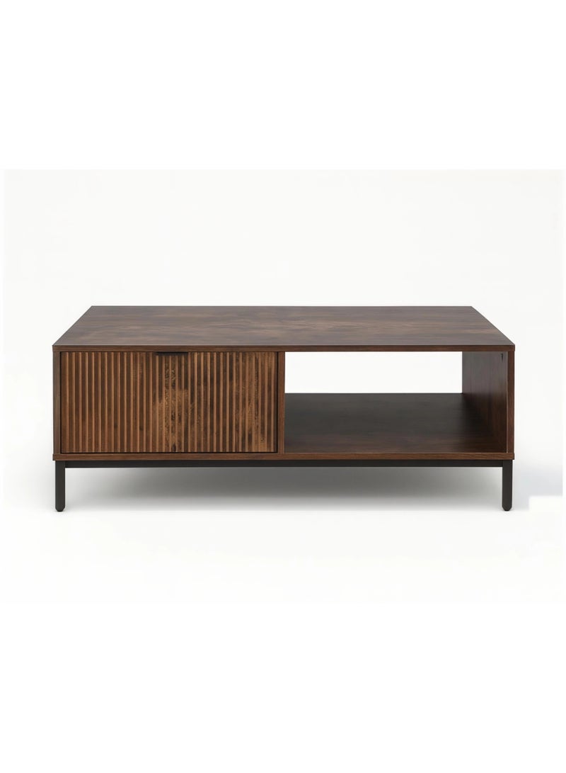Concent Modern Coffee Table with Ribbed Wood Design and Metal Legs - Image 3